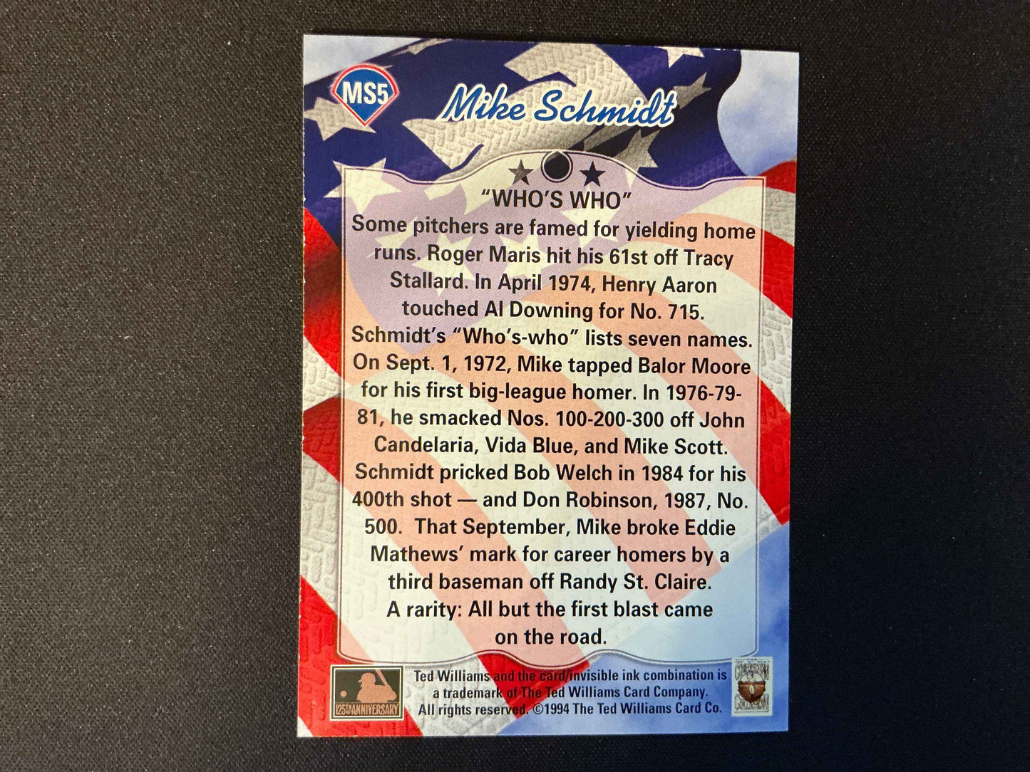 1994 Ted Williams #MS5 Mike Schmidt/Who is Who Card