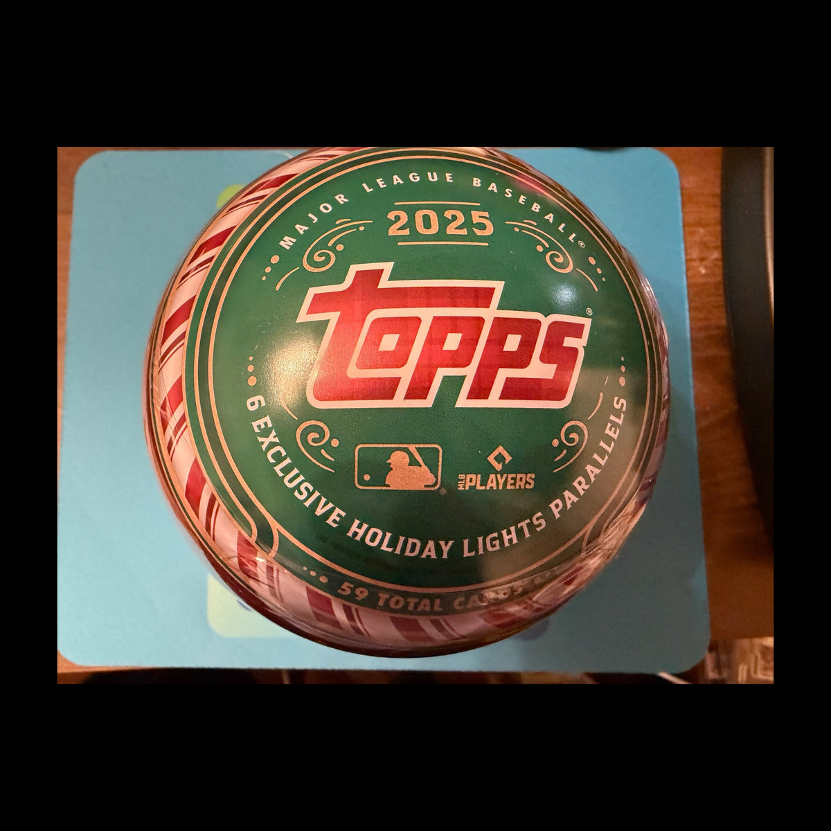 2025 Topps Baseball Holiday Tins with 6 Exclusive Holiday Light Parallels per tin - front