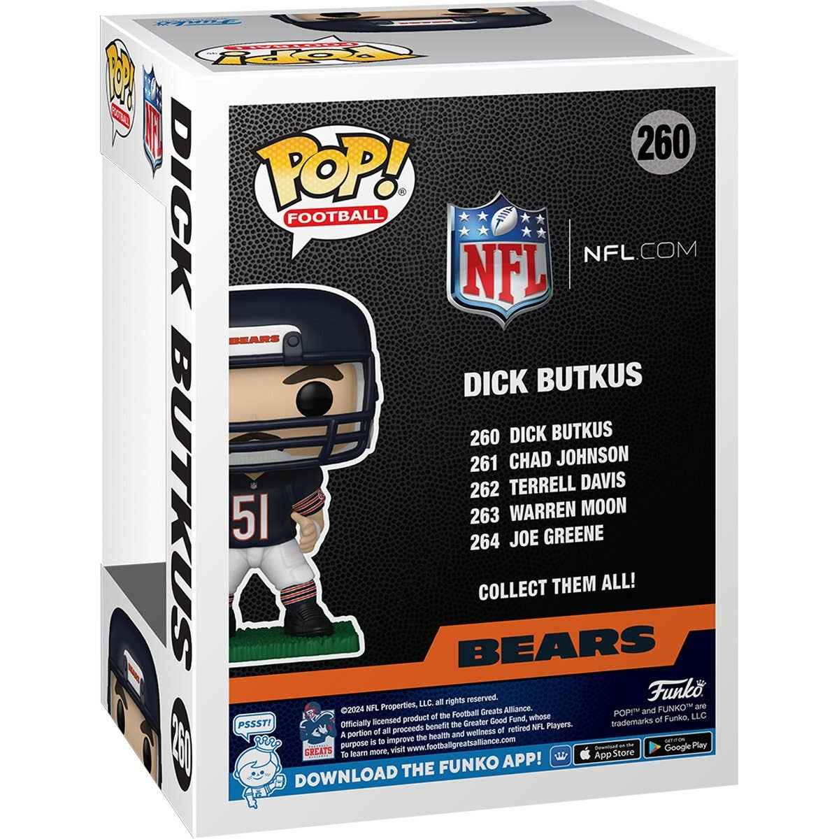 NFL Legends Bears Dick Butkus Funko Pop! Vinyl Figure #260 protected by an UltraPro SemiRigid Storage Case