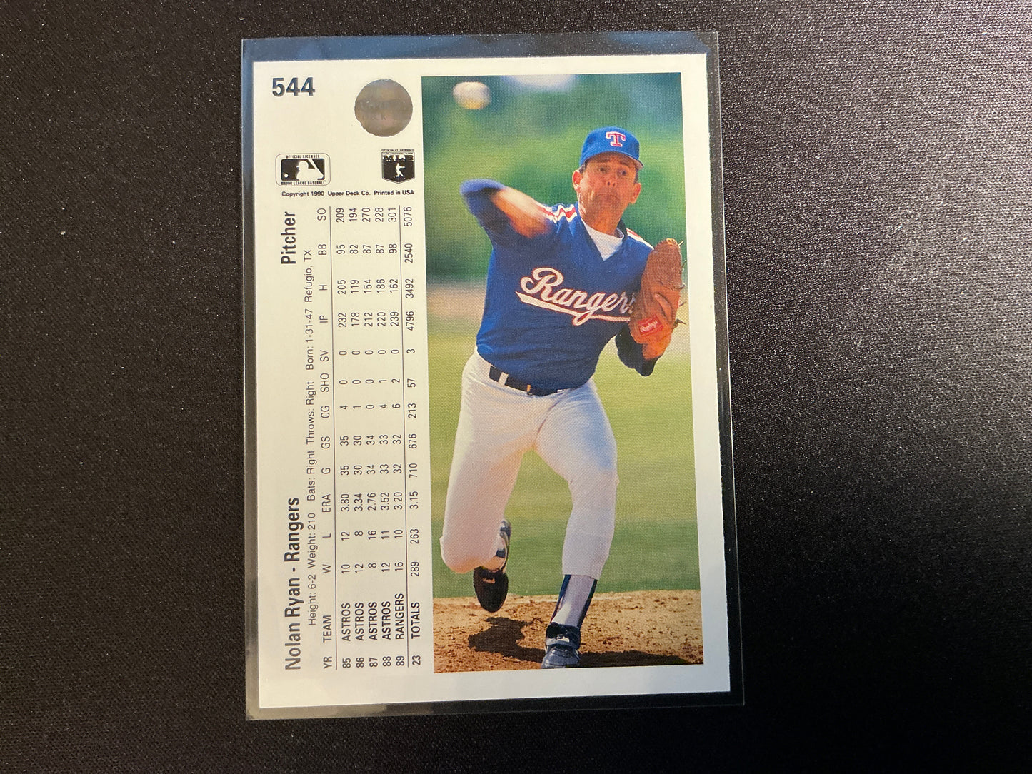 Tarjeta de Nolan Ryan Upper Deck n.° 544 de 1990