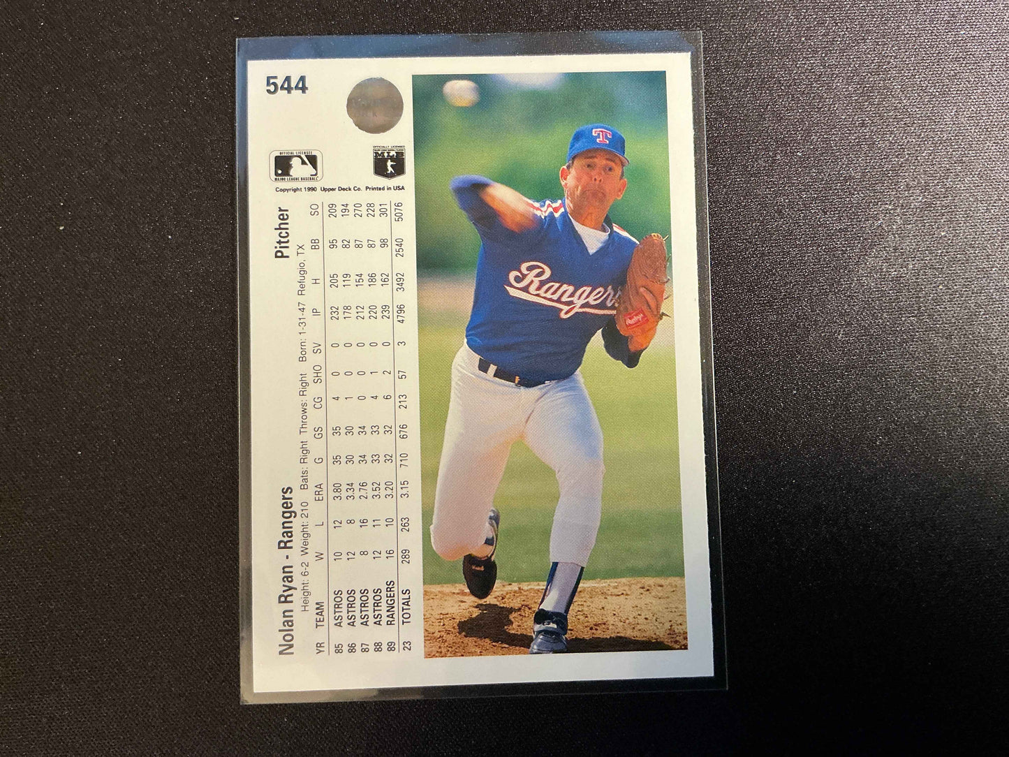 1990 Upper Deck #544 Nolan Ryan Card