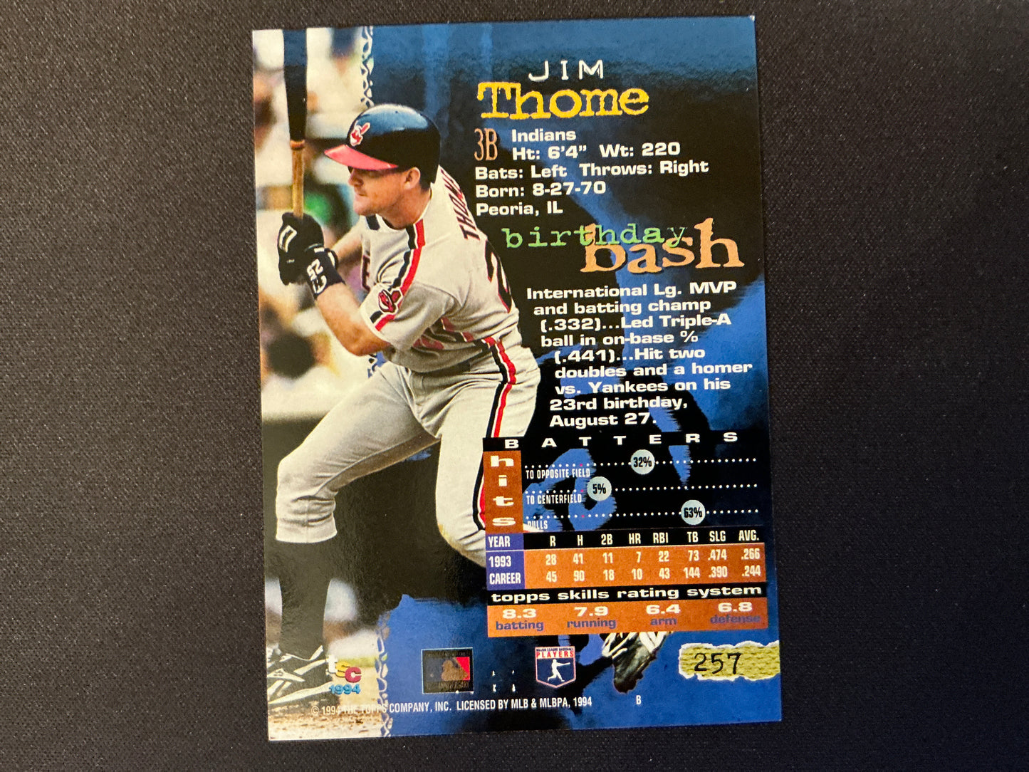 1994 Topps Stadium Club #257 Jim Thome Card