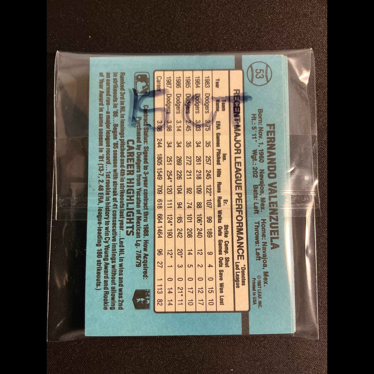 1988 Donruss #53 Fernando Valenzuela 16 Ct Multiple Cards - back