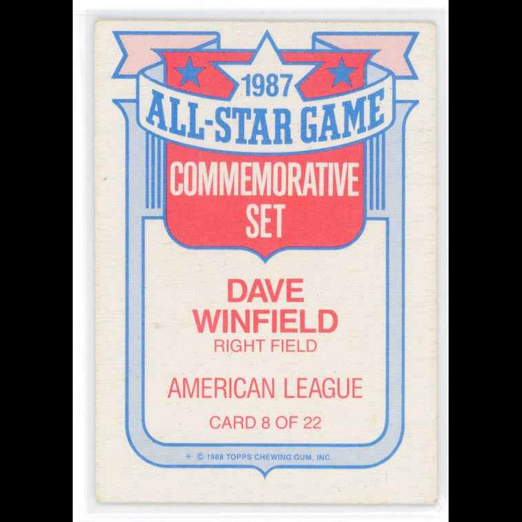 1988 Topps All-Stars #8 Dave Winfield Card - back