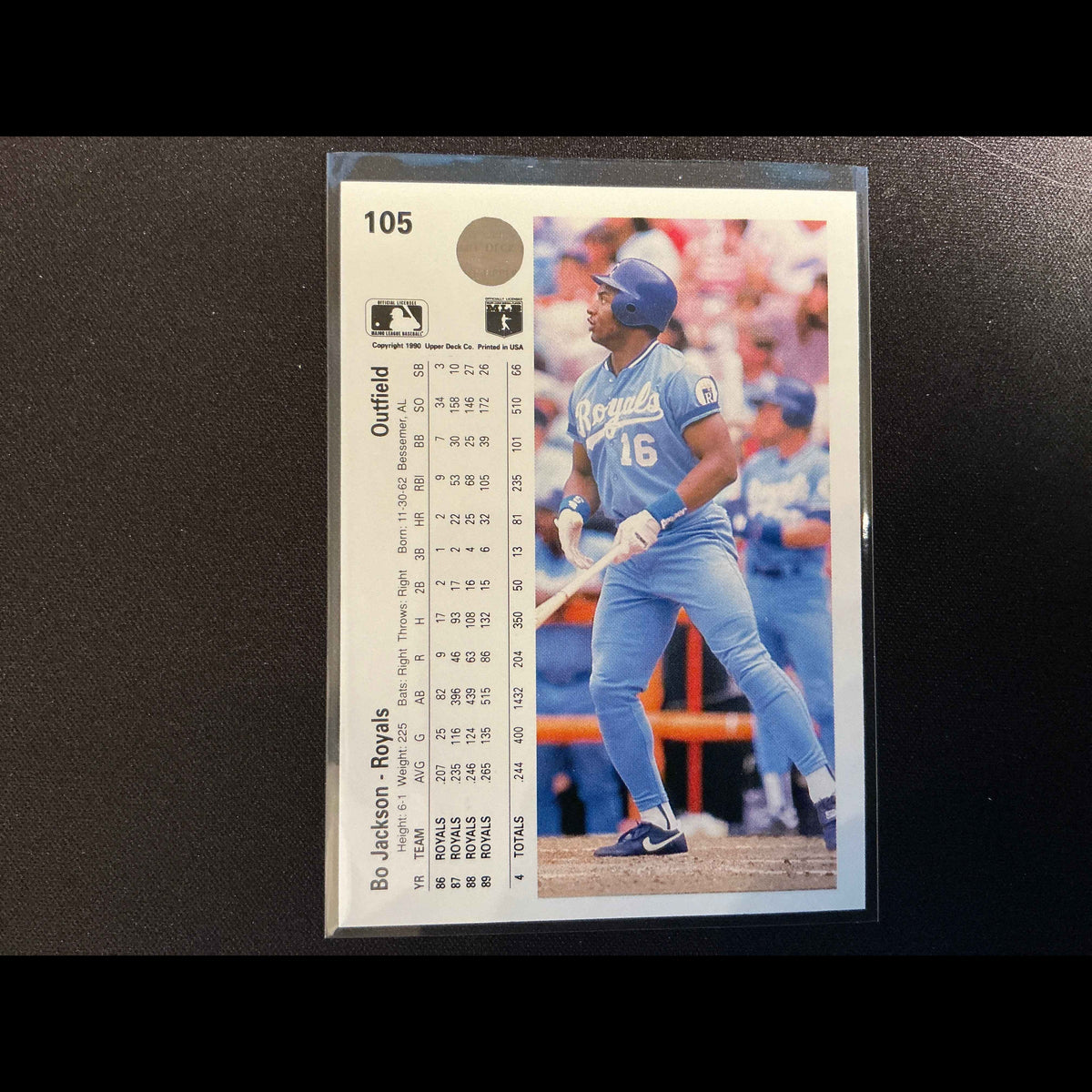 1990 Upper Deck #105 Bo Jackson Card - back