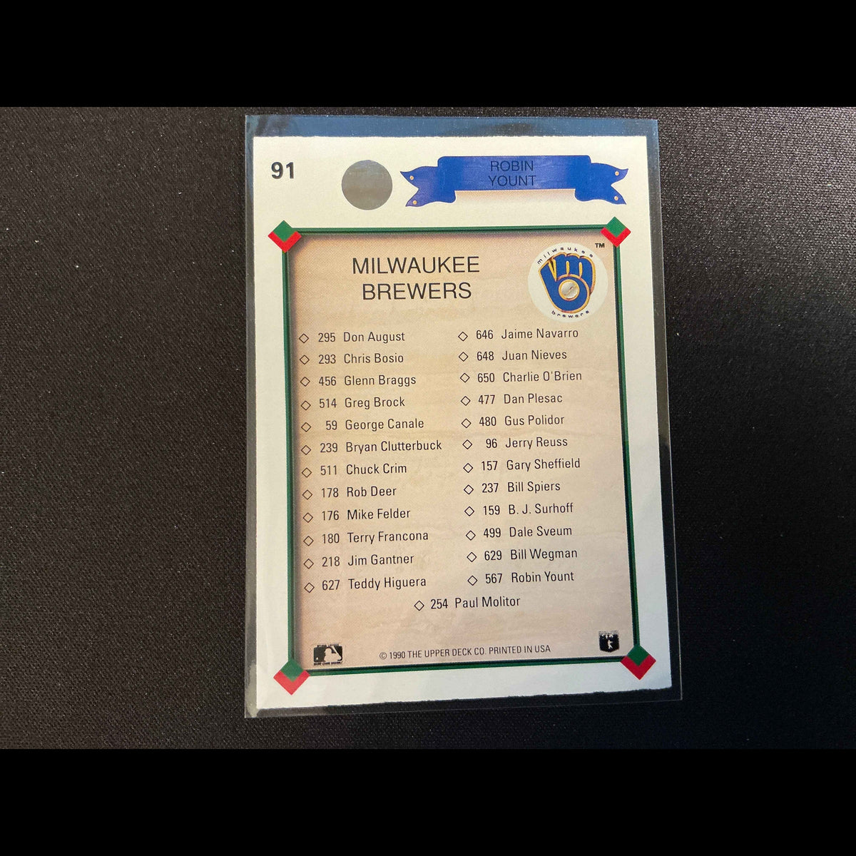 1990 Upper Deck #91 Robin Yount TC Card - back
