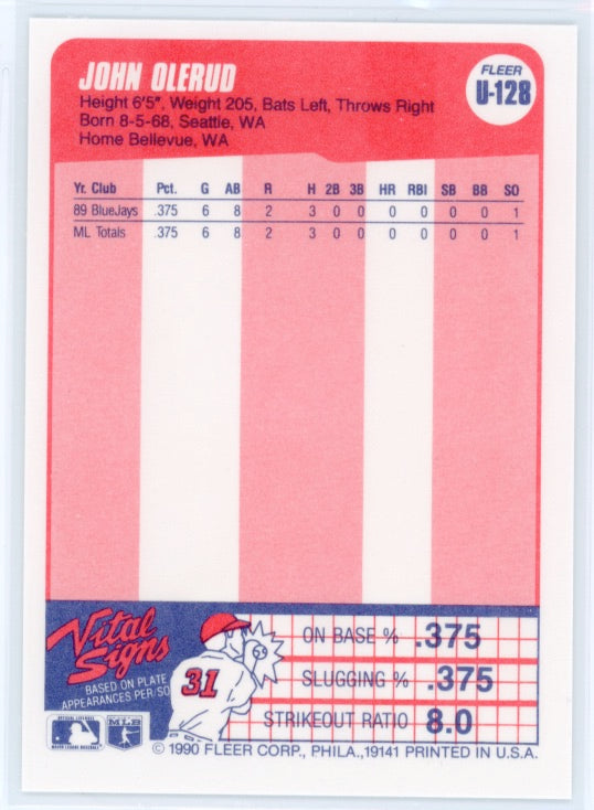1990 Fleer Update #U-128 John Olerud Rookie Card