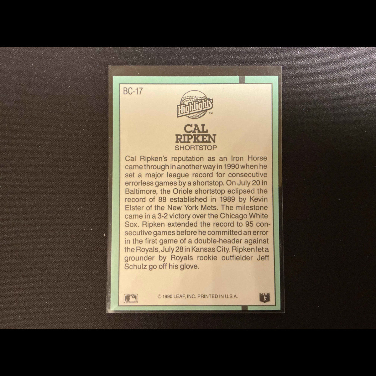 1991 Donruss MVPs #BC-17 Cal Ripken Jr Card - Collectible Cal Ripken Jr MVP - back