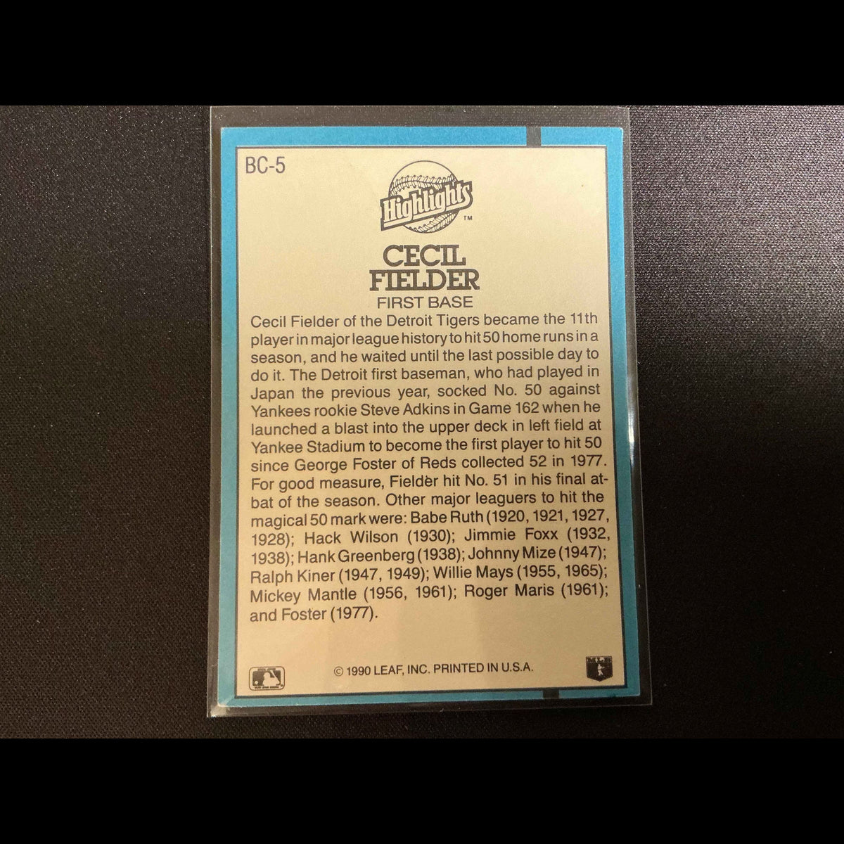 1991 Donruss MVPs #BC-5 Cecil Fielder MVP Baseball Card - back