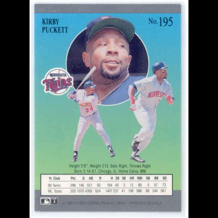 1991 Fleer Ultra #195 Kirby Puckett Card - back