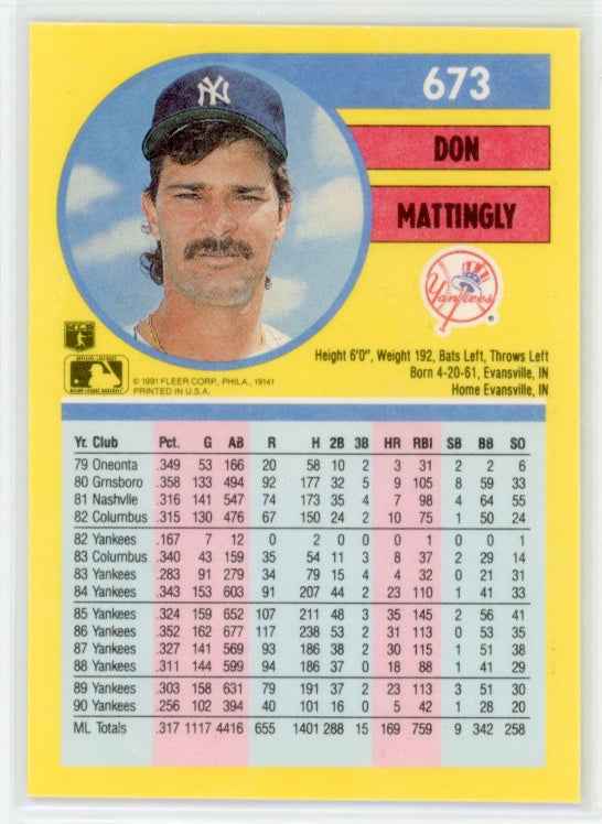 1991 Fleer #673 Don Mattingly Card