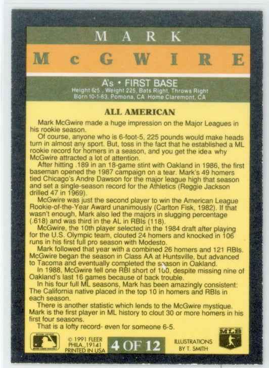 1991 Fleer Pro-Visions #4 Mark McGwire Card