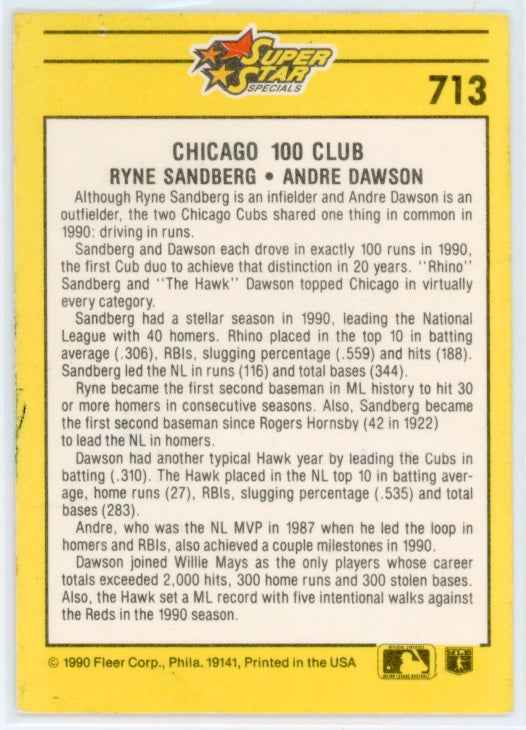 1991 Fleer #713 Ryne Sandberg Andre Dawson Card