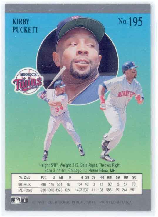 1991 Fleer Ultra #195 Kirby Puckett Card
