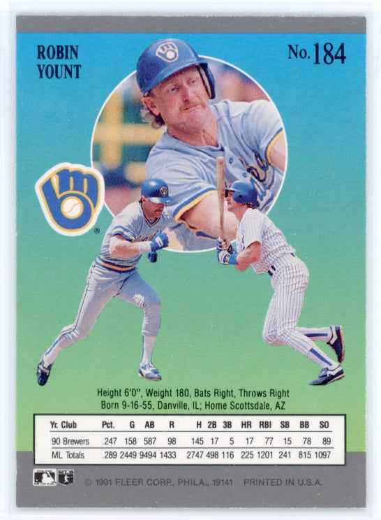 1991 Fleer Ultra #184 Robin Yount Card