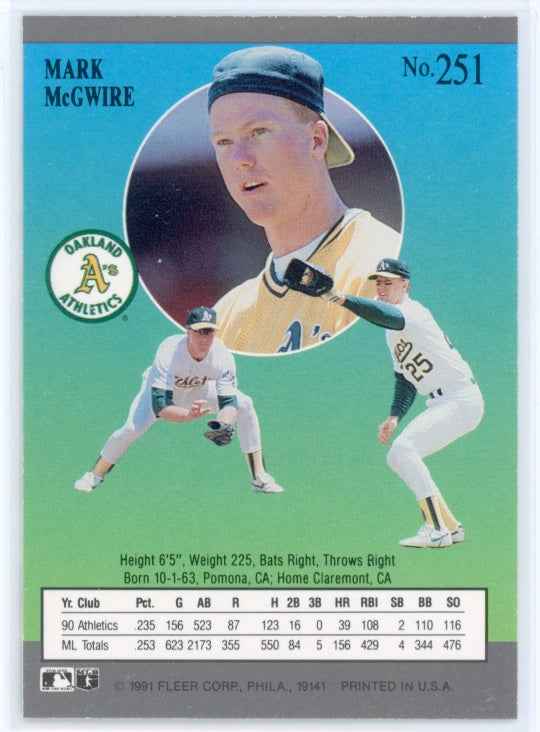 1991 Fleer Ultra #251 Mark McGwire Card