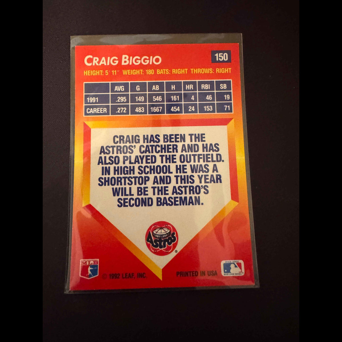 1992 Donruss Triple Play #150 Craig Biggio Card - view 6