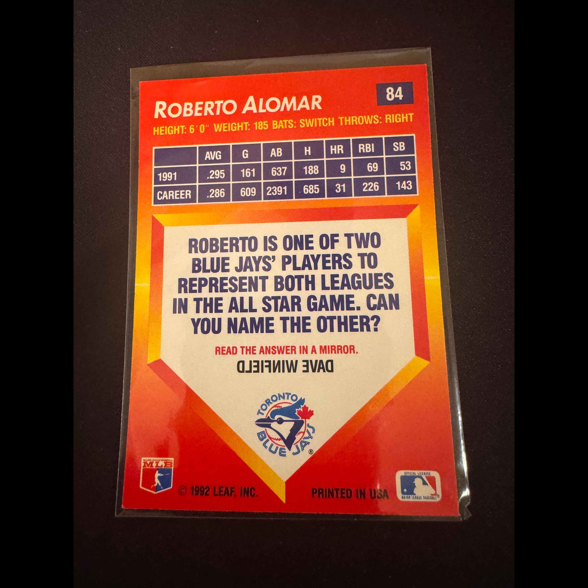 1992 Donruss Triple Play #84 Roberto Alomar Card - view 6