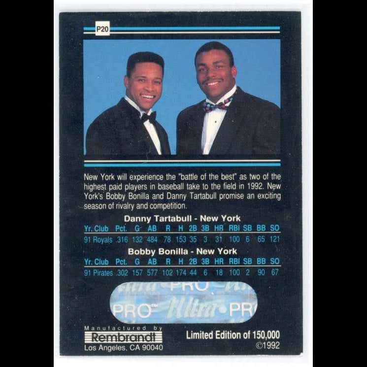 1992 Rembrandt Ultra-Pro Promos #P20 Danny Tartabull Bobby Bonilla Hologram Card. - back