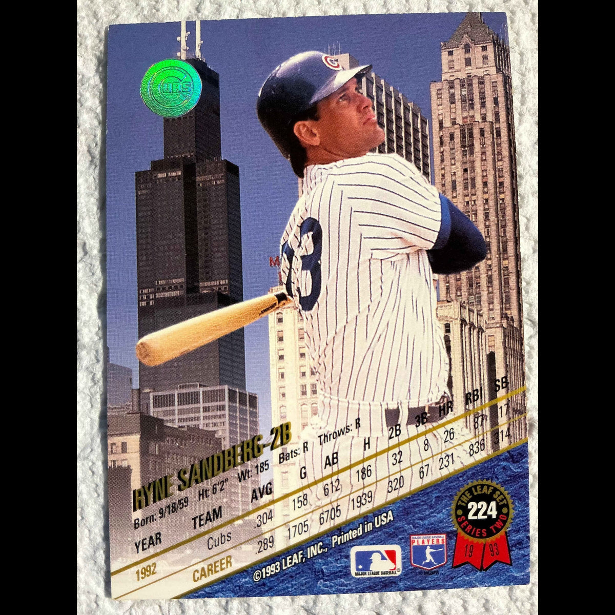 1993 The Leaf Set #224 Ryne Sandberg Card - back