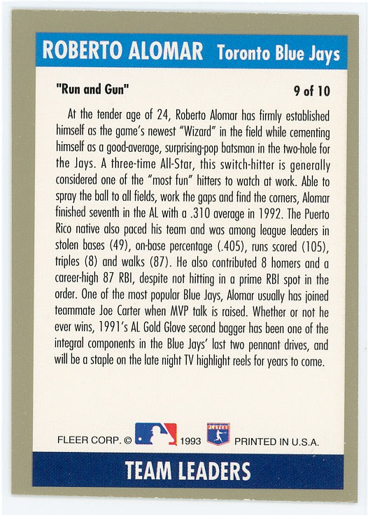 1993 Fleer Team Leaders #AL9 Robert Alomar Card