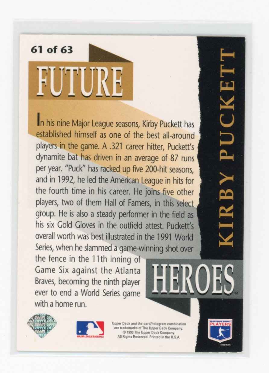 1993 Upper Deck Future Heroes #61 Kirby Puckett Minnesota Twins Card