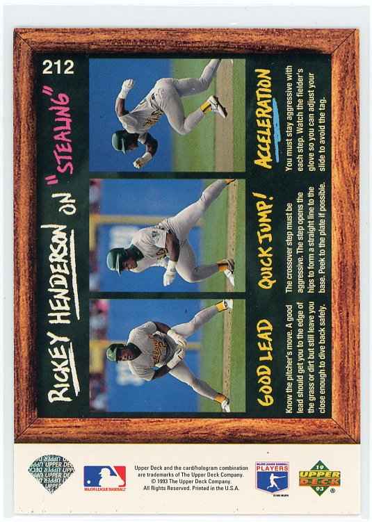 1993 Upper Deck Fun Pack #212 Rickey Henderson ASA Oakland Athletics Card
