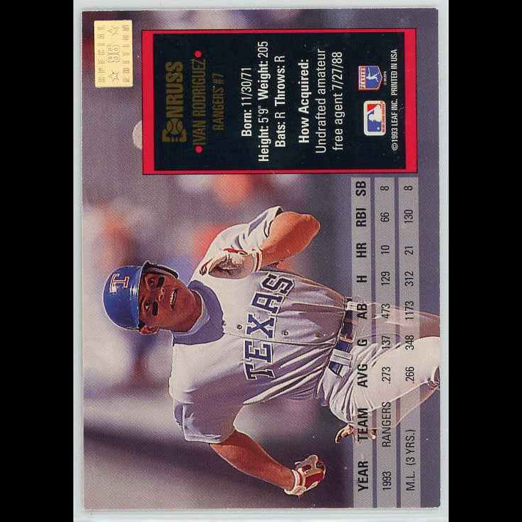 1994 Donruss #96 Ivan Rodriguez Special Edition Card - back