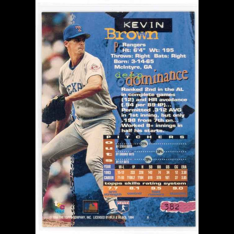 1994 Topps Stadium Club #382 Kevin Brown Card - back