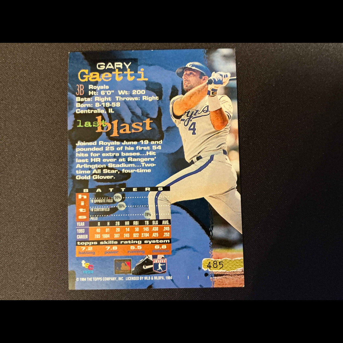 1994 Topps Stadium Club #485 Gary Gaetti Card - back