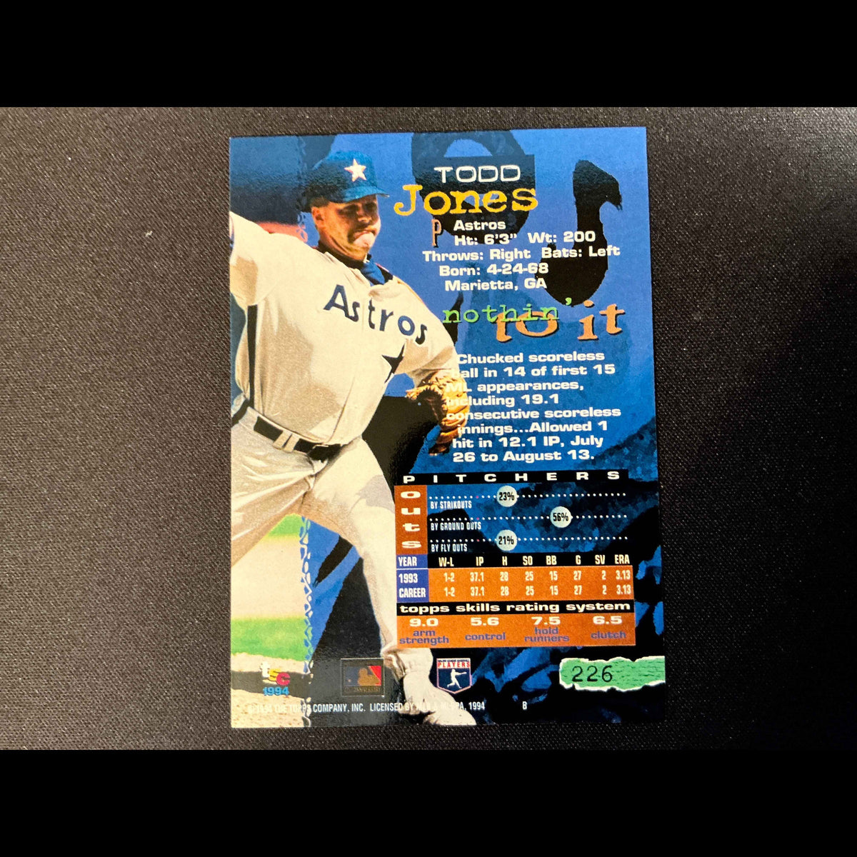 1994 Topps Stadium Club Golden Rainbow #226 Todd Jones Card - back