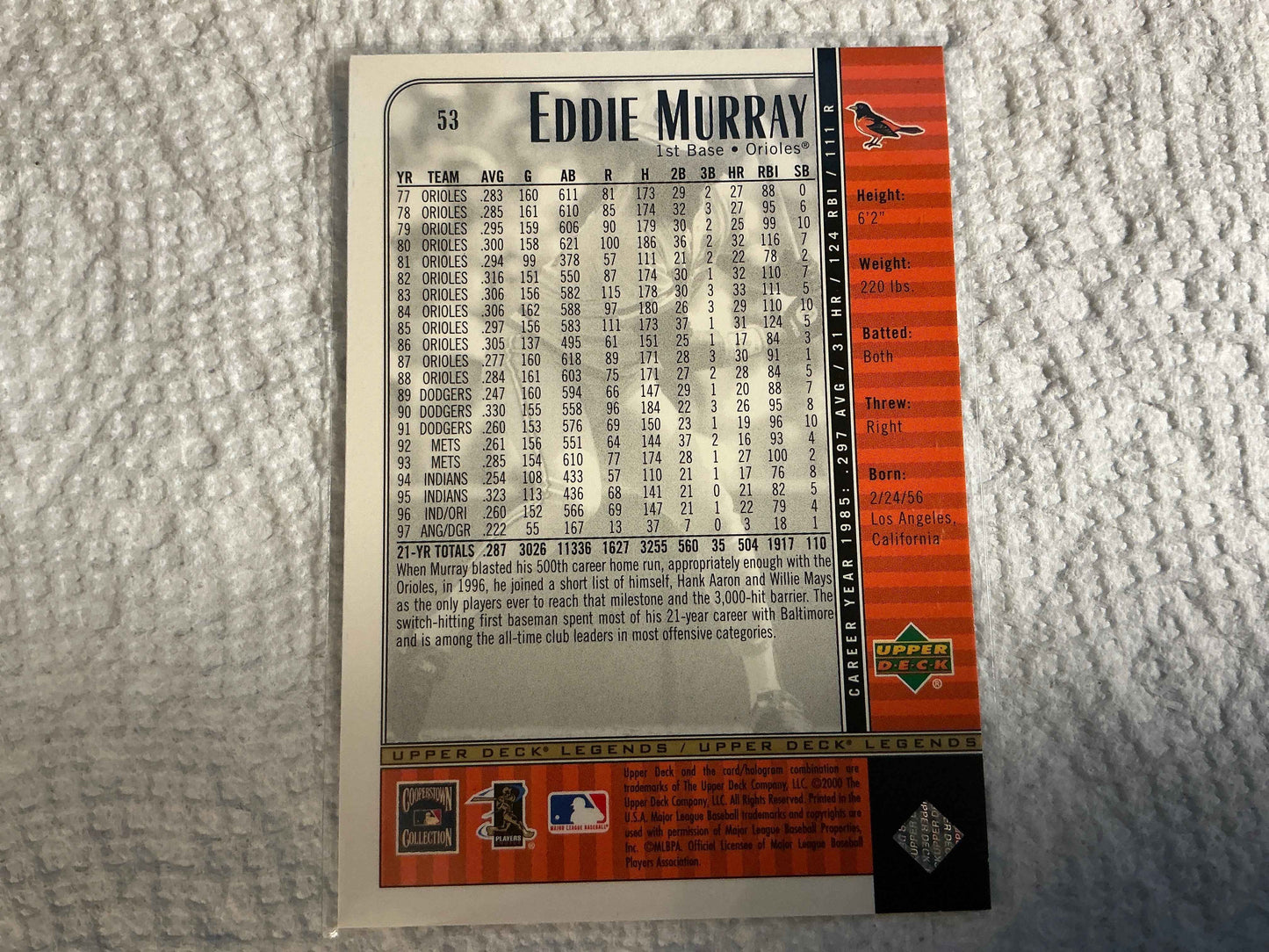 2000 Upper Deck Legends #53 Eddie Murray Card