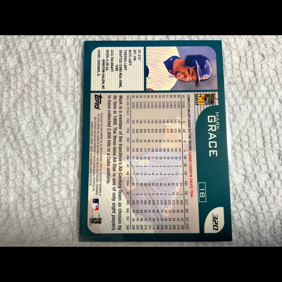 2001 Topps #320 Mark Grace Card - back