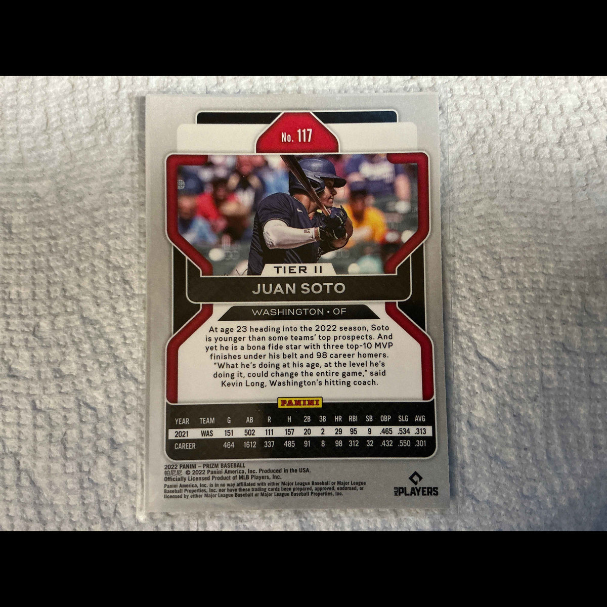 2022 Panini Prizm #117 Juan Soto Card - back