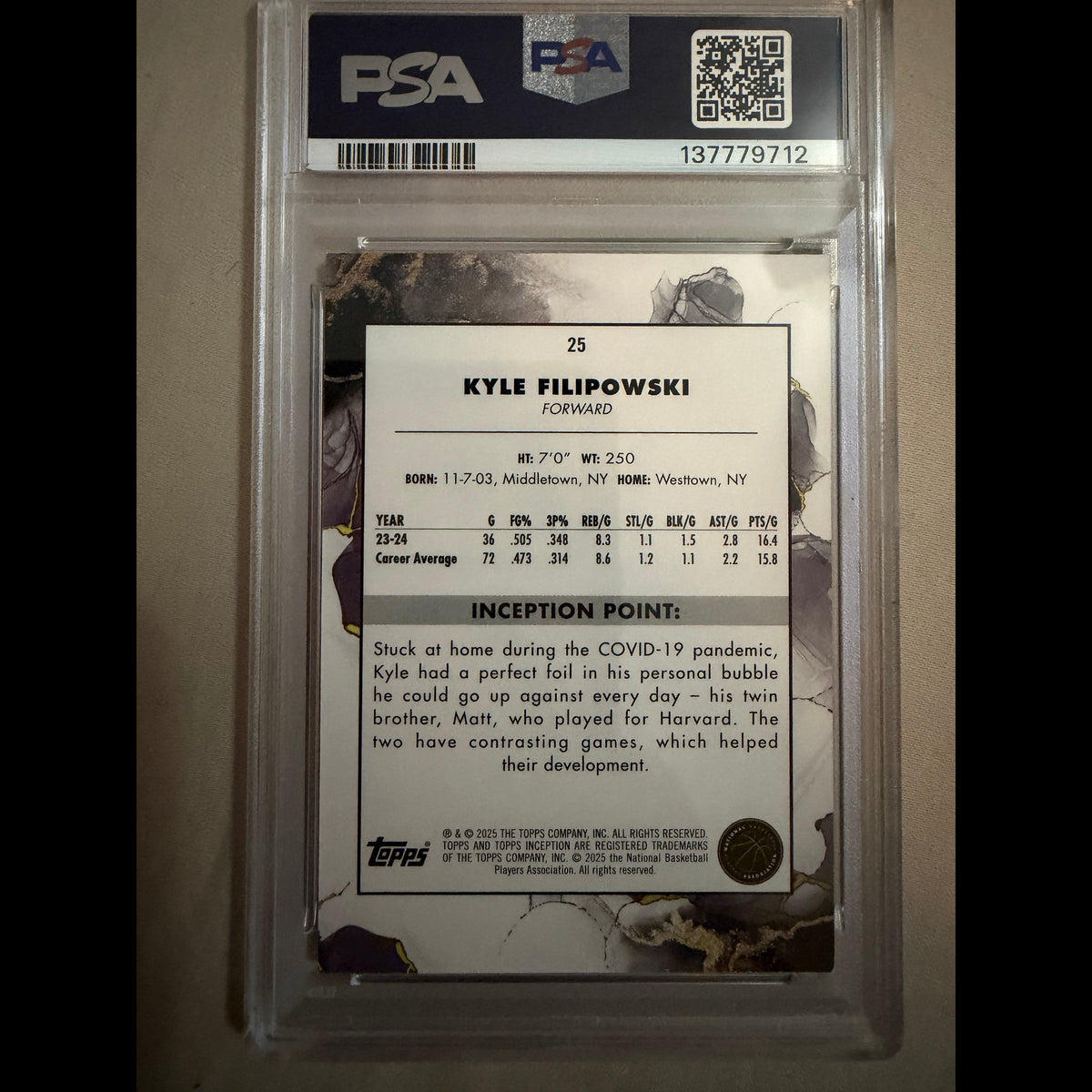 2024-25 Topps Inception #25 Kyle Filipowski Green PSA 9 Utah Jazz Rookie (RC) Card - back