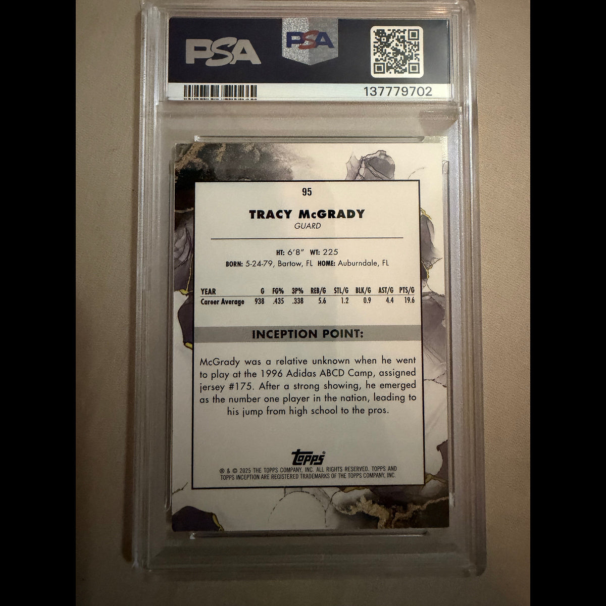 2024-25 Topps Inception #95 Tracy McGrady Green PSA 8.0 NM-MT Orlando Magic & Houston Rockets Card - back
