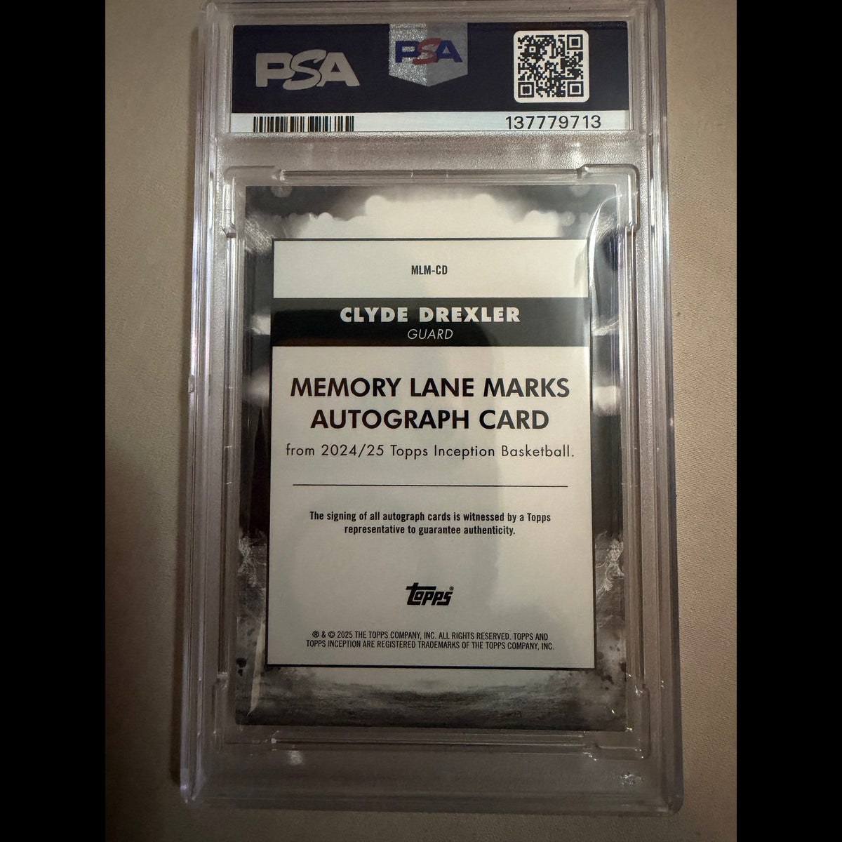 2024-25 Topps Inception #MLM-CD Clyde Drexler Memory Lanes Marks PSA 7 Autographed (AU) Portland Trail Blazers Card - back