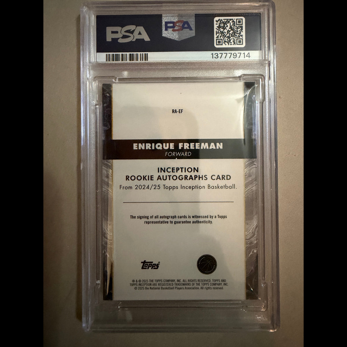 2024-25 Topps Inception #RA-EF Enrique Freeman Rookie Autographs PSA 7 Autographed (AU) Minnesota Timberwolves Rookie (RC) Card - back
