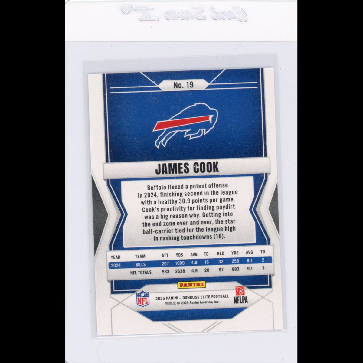 2025 Elite #19 James Cook Buffalo Bills Card - back