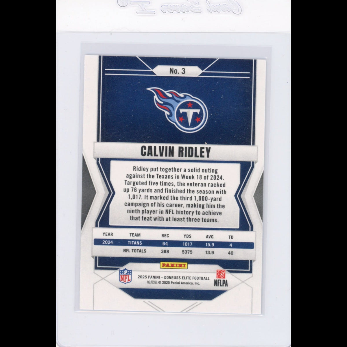 2025 Elite #3 Calvin Ridley Tennessee Titans Card - back