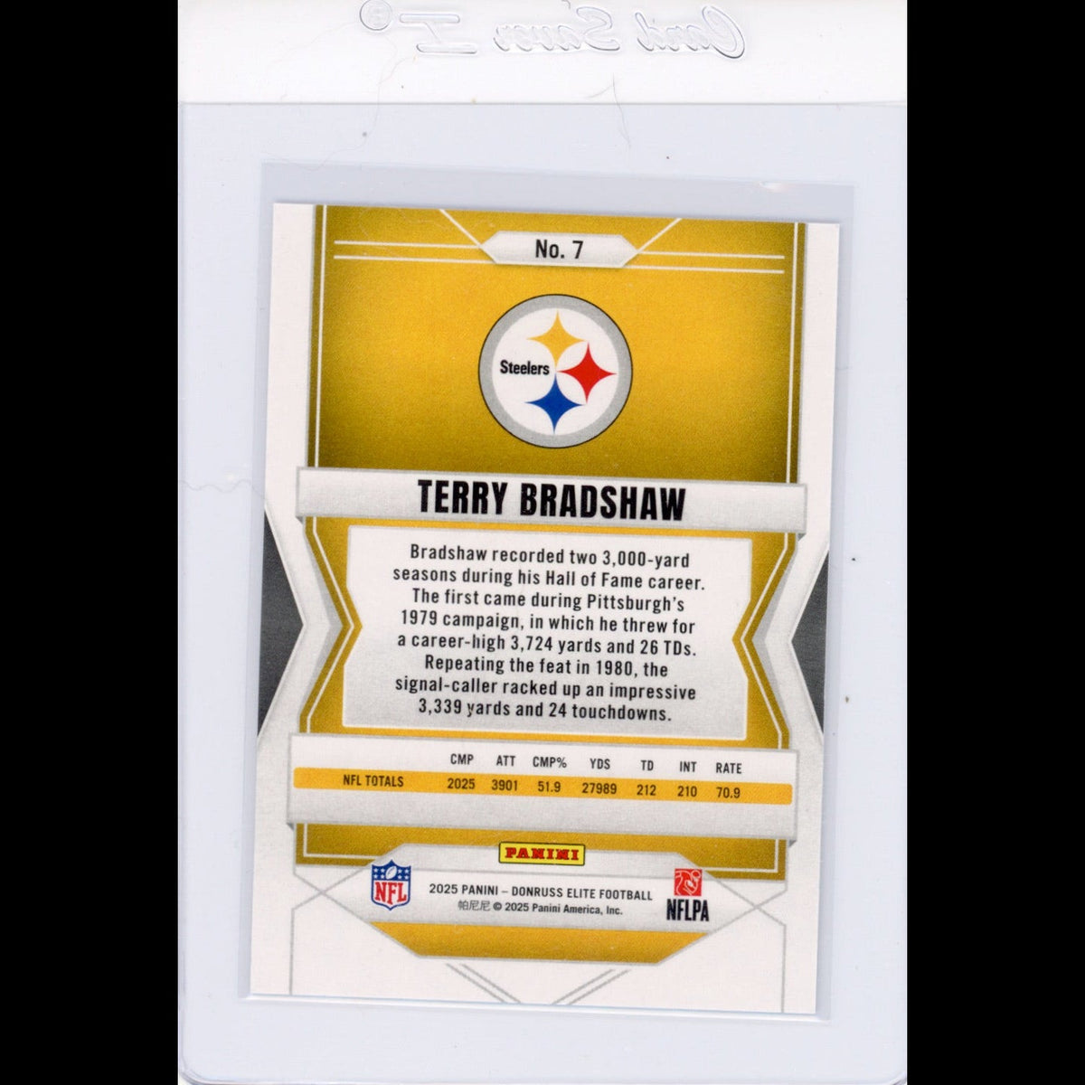 2025 Elite #7 Terry Bradshaw Pittsburgh Steelers Card - back