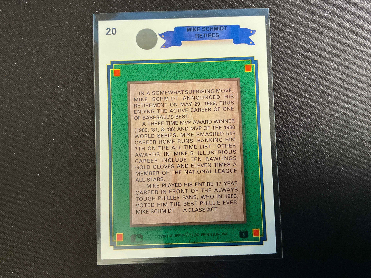 1990 Upper Deck #20 Mike Schmidt Retires Card