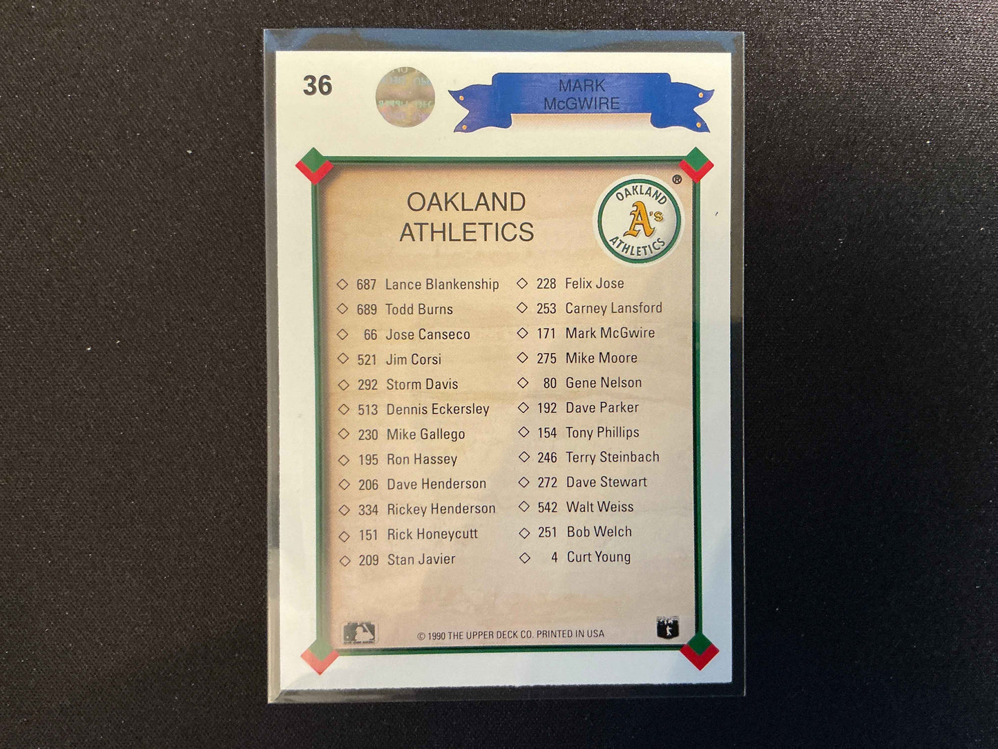 1990 Upper Deck #36 Mark McGwire Card