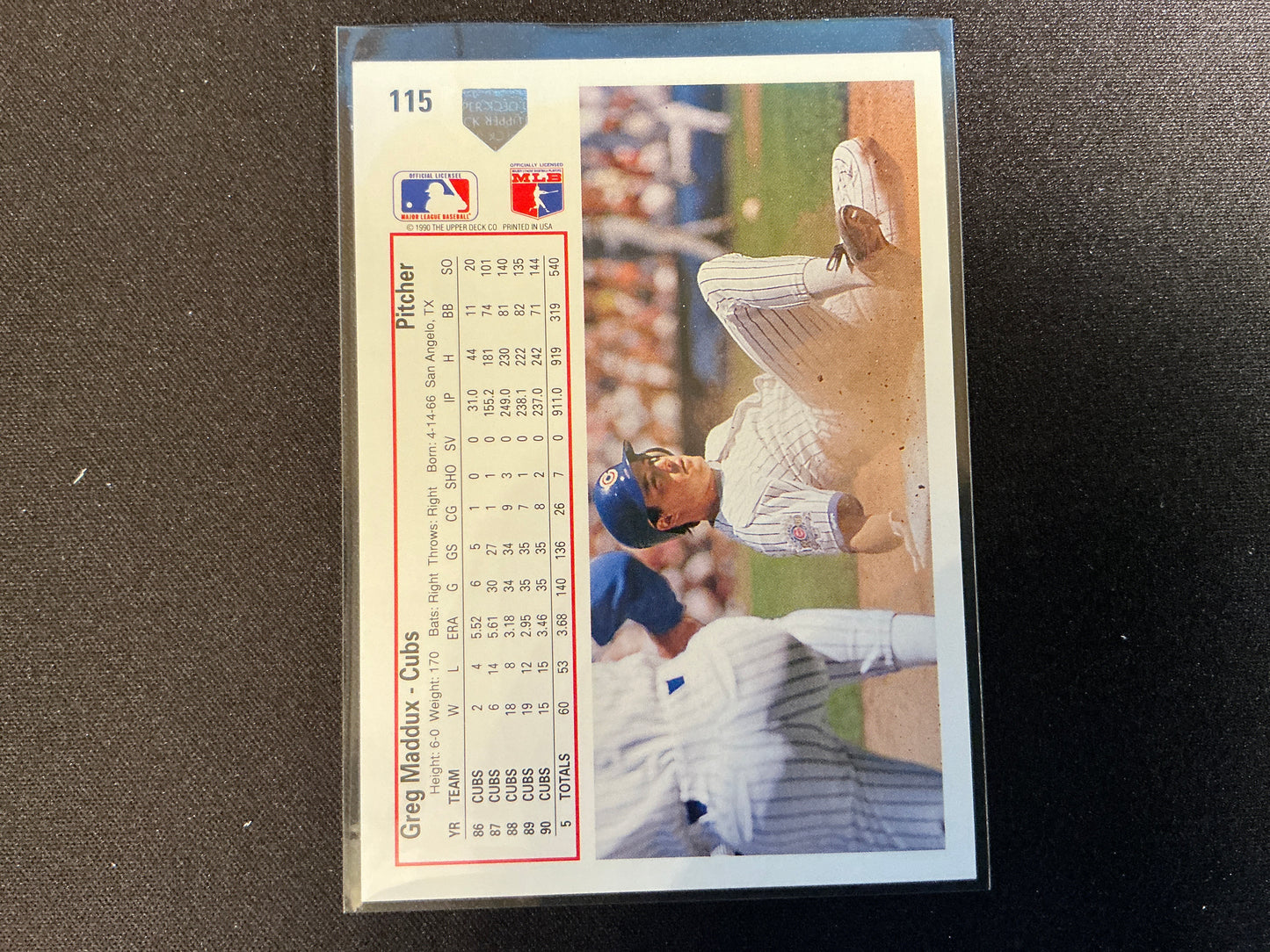 Tarjeta Greg Maddux Upper Deck n.° 115 de 1991