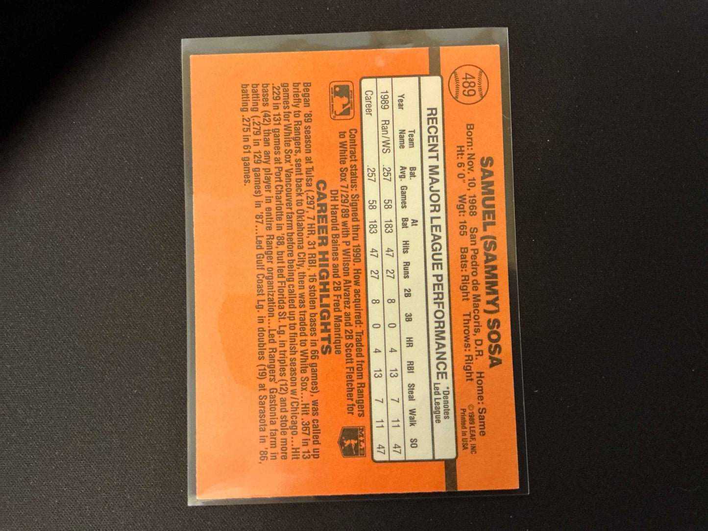 1990 Donruss #489 Sammy Sosa Rookie Card