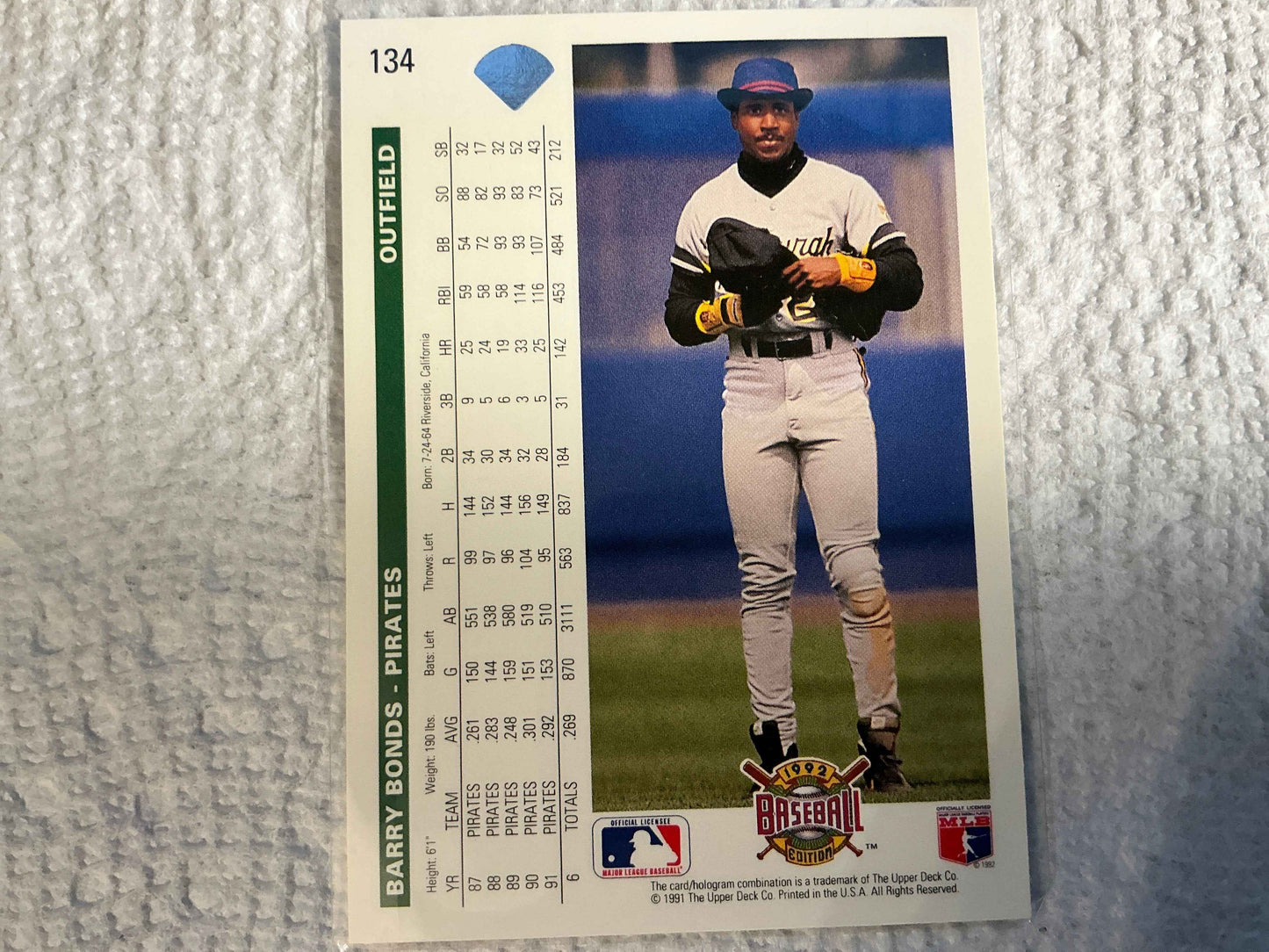 1992 Upper Deck #134 Barry Bonds Card