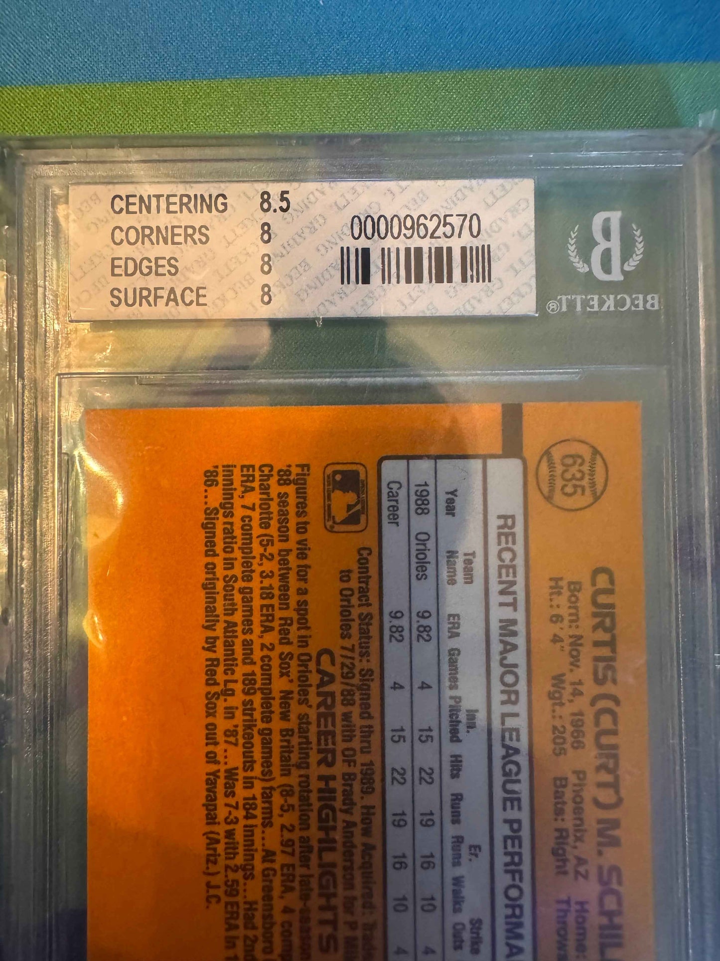 1989 Donruss #635 Curt Schilling BGS 8 Card