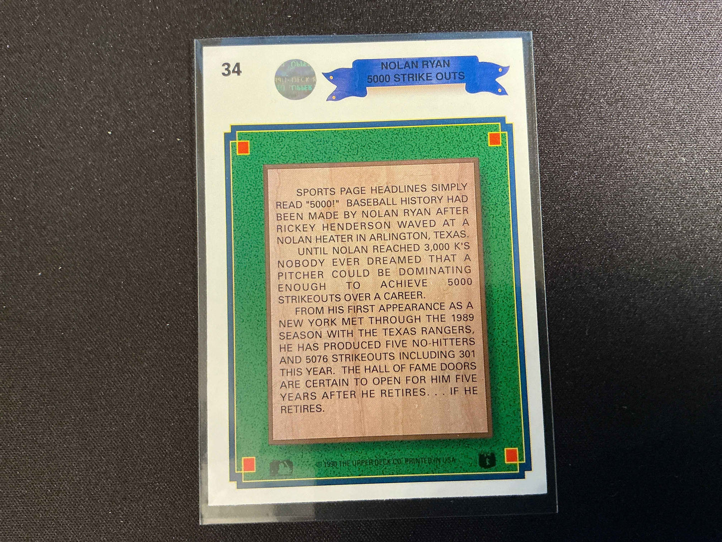 1990 Upper Deck #34 Nolan Ryan 5000 Strikeouts Card