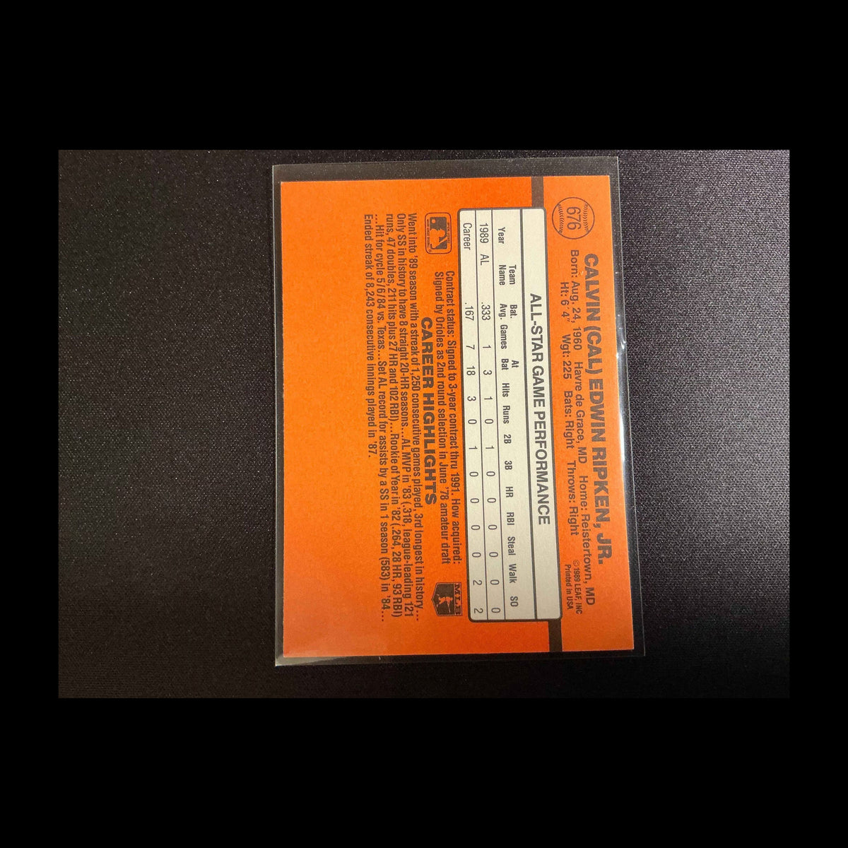 1990 Donruss #676 Cal Ripken All Star Card - view 6