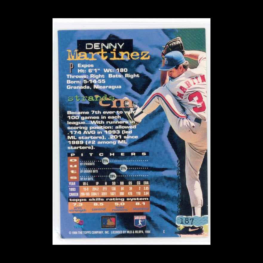 1994 Topps Stadium Club #187 Denny Martinez Card - view 4